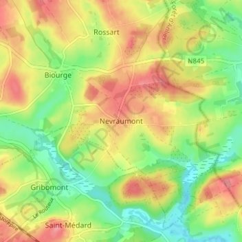 Mapa topográfico Nevraumont, altitud, relieve