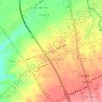 Mapa topográfico Banjo East, altitud, relieve