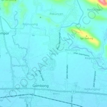 Mapa topográfico Sidayu, altitud, relieve