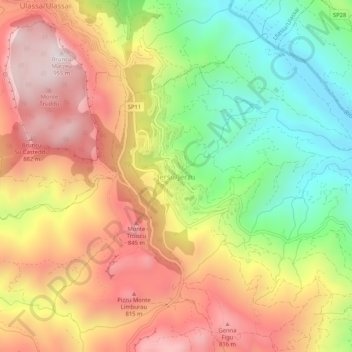 Mapa topográfico Jerzu, altitud, relieve