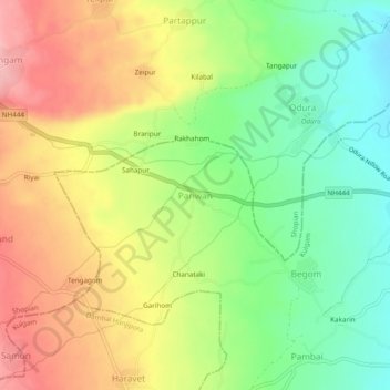 Mapa topográfico Pariwan, altitud, relieve