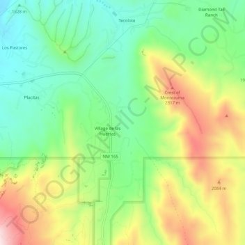 Mapa topográfico Las Huertas, altitud, relieve