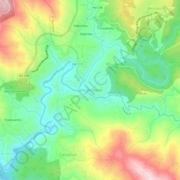 Mapa topográfico Vale de Souto, altitud, relieve