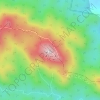 Mapa topográfico Mount Moombil, altitud, relieve