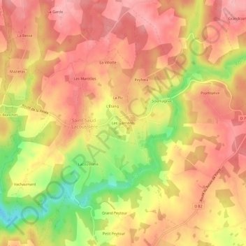 Mapa topográfico Les Garrières, altitud, relieve