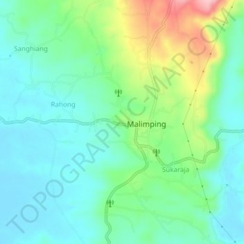 Mapa topográfico Malingping Utara, altitud, relieve