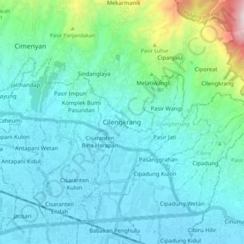 Mapa topográfico Cilengkrang, altitud, relieve