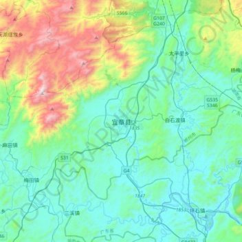 Mapa topográfico 宜章县, altitud, relieve