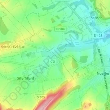 Mapa topográfico Tillard, altitud, relieve