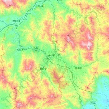 Mapa topográfico 五指山市, altitud, relieve