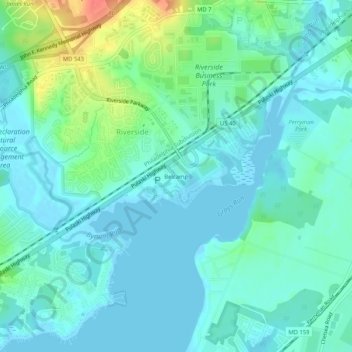 Mapa topográfico Belcamp, altitud, relieve