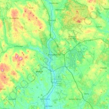 Mapa topográfico Manchester, altitud, relieve