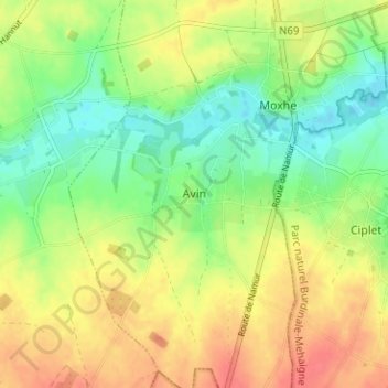 Mapa topográfico Avin, altitud, relieve