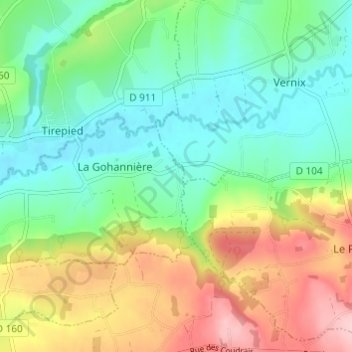Mapa topográfico La Bazillière, altitud, relieve
