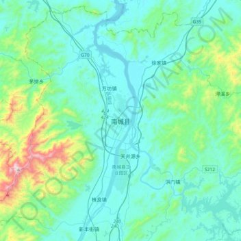 Mapa topográfico 南城县, altitud, relieve