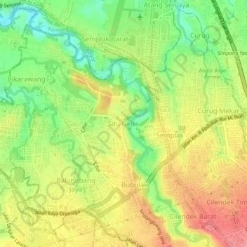 Mapa topográfico Situ Gede, altitud, relieve