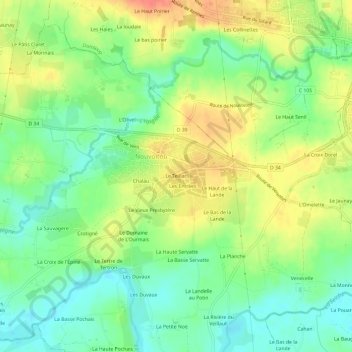 Mapa topográfico Le Teillac, altitud, relieve
