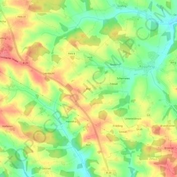 Mapa topográfico Rigl, altitud, relieve