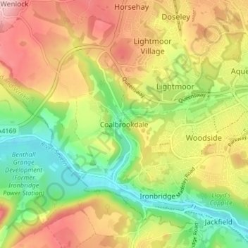 Mapa topográfico Coalbrookdale, altitud, relieve