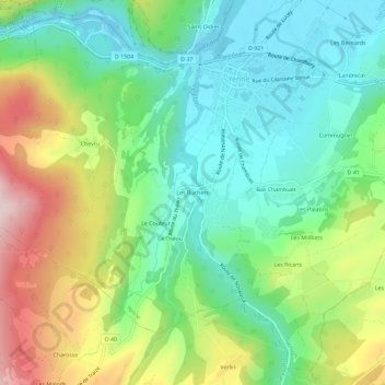 Mapa topográfico Les Buchets, altitud, relieve