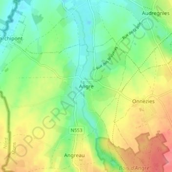 Mapa topográfico Angre, altitud, relieve