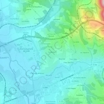 Mapa topográfico Le Verdier, altitud, relieve