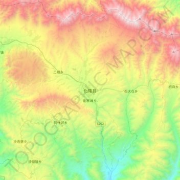 Mapa topográfico 化隆县, altitud, relieve