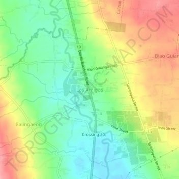 Mapa topográfico Los Amigos, altitud, relieve
