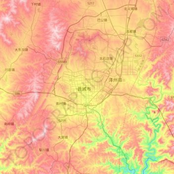 Mapa topográfico 晋城市, altitud, relieve