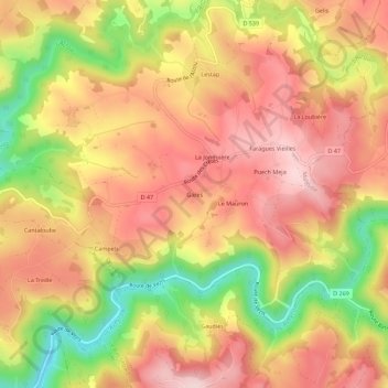 Mapa topográfico Gares, altitud, relieve