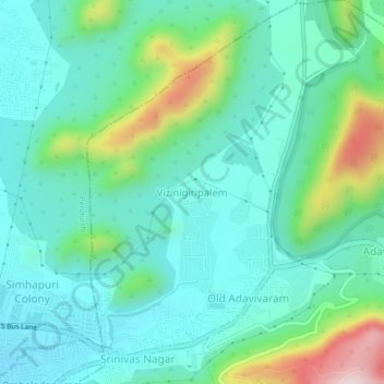 Mapa topográfico Vizinigiripalem, altitud, relieve