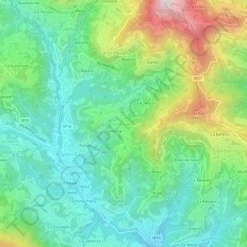 Mapa topográfico Selino Alto, altitud, relieve