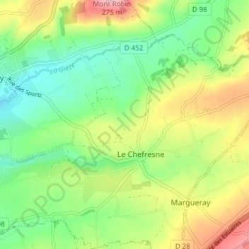 Mapa topográfico Le Chefresne, altitud, relieve