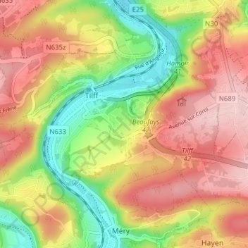 Mapa topográfico Sur Cortil, altitud, relieve