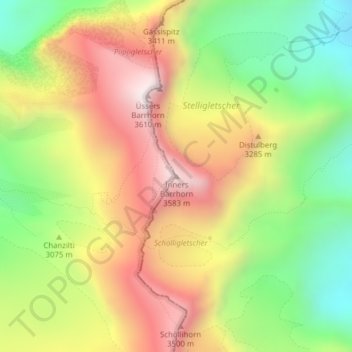 Mapa topográfico Inners Barrhorn, altitud, relieve