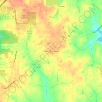 Mapa topográfico Fowlers Crossroads, altitud, relieve
