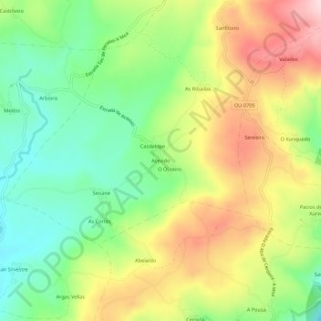 Mapa topográfico Acevido, altitud, relieve
