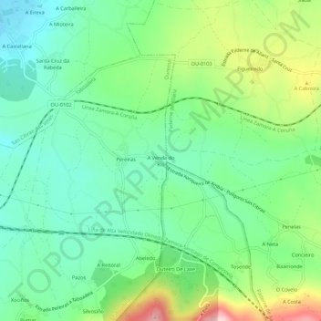 Mapa topográfico A Venda do Río, altitud, relieve