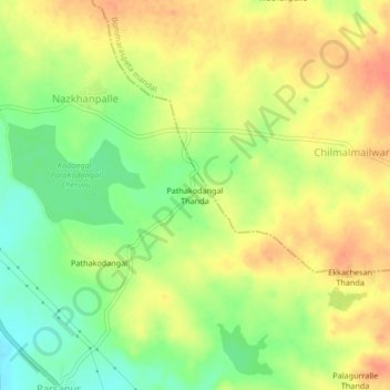 Mapa topográfico Pathakodangal Thanda, altitud, relieve