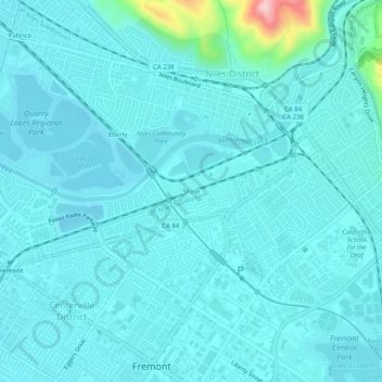 Mapa topográfico Shinn, altitud, relieve