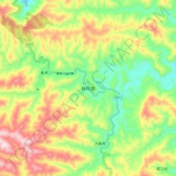 Mapa topográfico 秧坝镇, altitud, relieve