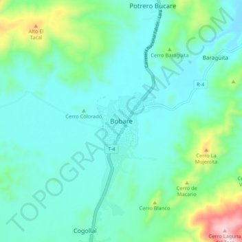 Mapa topográfico Bobare, altitud, relieve