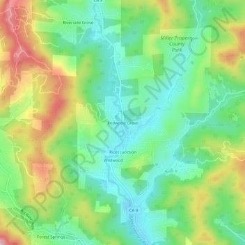 Mapa topográfico Redwood Grove, altitud, relieve