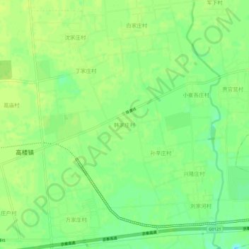 Mapa topográfico 韩家庄村, altitud, relieve