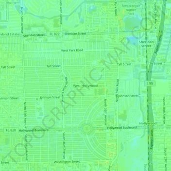 Mapa topográfico West Hollywood, altitud, relieve