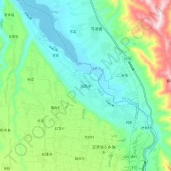 Mapa topográfico 河西乡, altitud, relieve