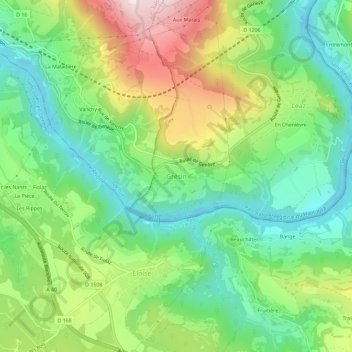 Mapa topográfico Grésin, altitud, relieve