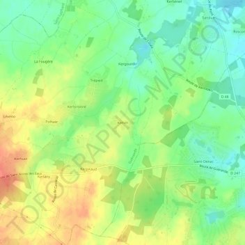Mapa topográfico Kervin, altitud, relieve