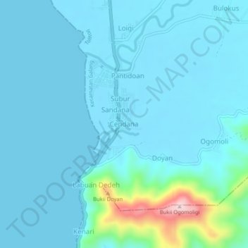 Mapa topográfico Cendana, altitud, relieve