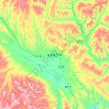Mapa topográfico Litang, altitud, relieve
